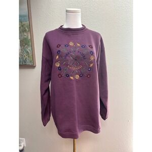 Vintage Antero Natural Designs Botanical Embroidered Nature Sweatshirt Size L